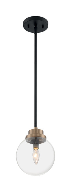Nuvo 60/7121 Axis; 1 Light; Pendant Fixture; Matte Black Finish with Brass Accents; Clear Glass