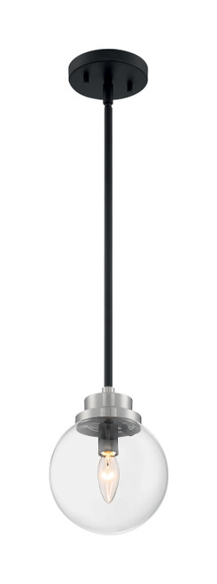 Nuvo 60/7131 Axis; 1 Light; Pendant Fixture; Matte Black Finish with Brushed Nickel Accents; Clear Glass