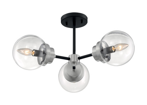 Nuvo 60/7133 Axis; 3 Light; Semi-Flush Fixture; Matte Black Finish with Brushed Nickel Accents; Clear Glass