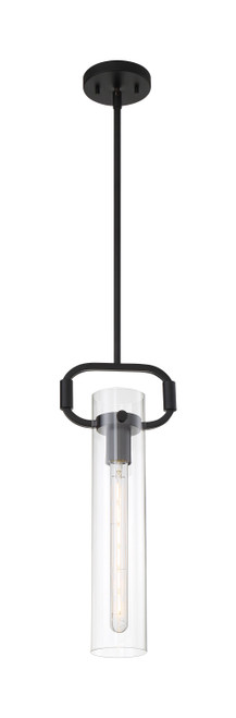 Nuvo 60/7153 Teresa; 1 Light; Cylinder Pendant Fixture; Matte Black Finish with Clear Glass