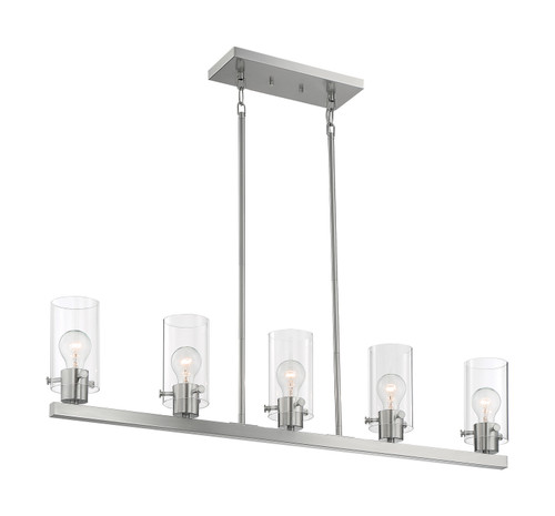 Nuvo 60/7176 Sommerset; 5 Light; Island Pendant Fixture; Brushed Nickel Finish with Clear Glass