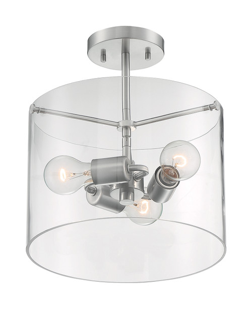 Nuvo 60/7178 Sommerset; 3 Light; Semi-Flush Fixture; Brushed Nickel Finish with Clear Glass