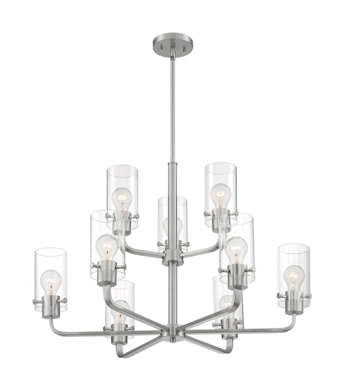 Nuvo 60/7179 Sommerset; 9 Light; Chandelier Fixture; Brushed Nickel Finish with Clear Glass