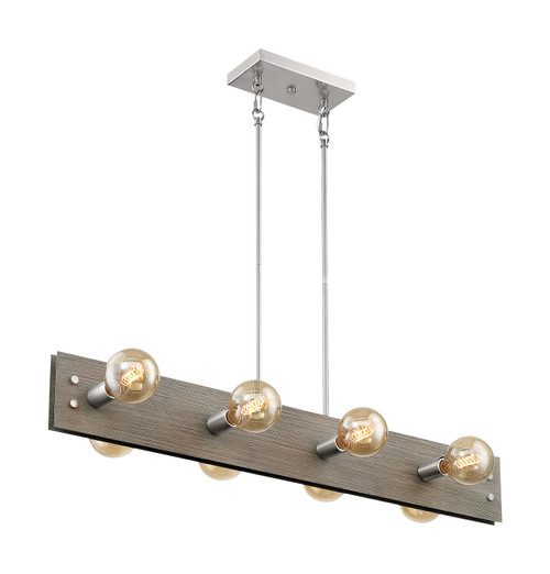 Nuvo 60/7223 Stella; 8 Light; Island Pendant Fixture; Driftwood Finish with Brushed Nickel Accents