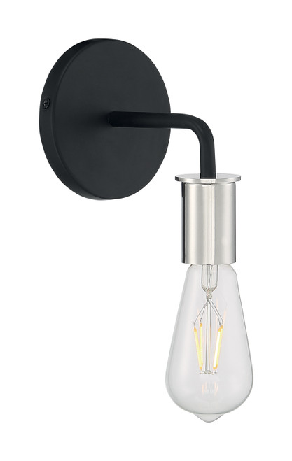 Nuvo 60/7351 Ryder; 1 Light; Wall Sconce Fixture; Black Finish with Polished Nickel Sockets