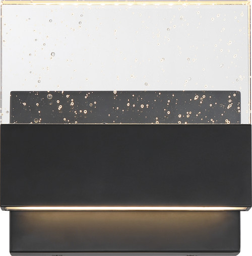 Nuvo 62/1512 Ellusion; LED Medium Wall Sconce; 15W; Matte Black Finish with Seeded Glass