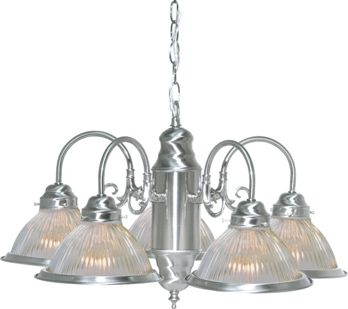 Nuvo SF76/444 5 Light - 22" - Chandelier - With Clear Ribbed Shades - Brushed Nickel Finish