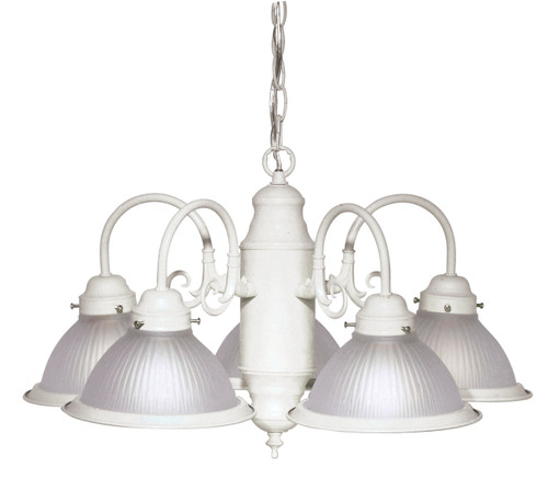 Nuvo SF76/693 5 Light - 22" - Chandelier - With Frosted Ribbed Shades - Textured White Finish