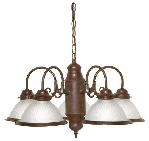 Nuvo SF76/694 5 Light - 22" - Chandelier - With Frosted Ribbed Shades - Old Bronze Finish