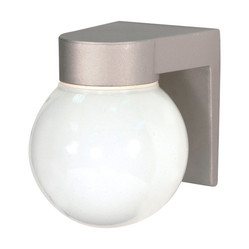 Nuvo SF77/139 1 Light - 8" - Utility; Wall Mount - With White Glass Globe - Satin Aluminum Finish