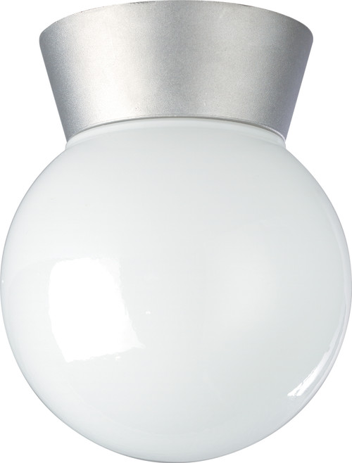 Nuvo SF77/152 1 Light - 8" - Utility; Ceiling Mount - With White Glass Globe - Satin Aluminum Finish