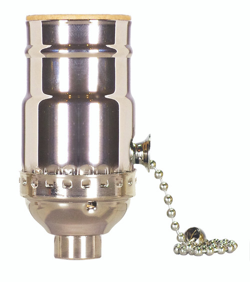 Satco 80/1027 On-Off Pull Chain Socket 1/8 IPS 3 Piece Stamped Solid Brass Polished Nickel Finish 660W 250V