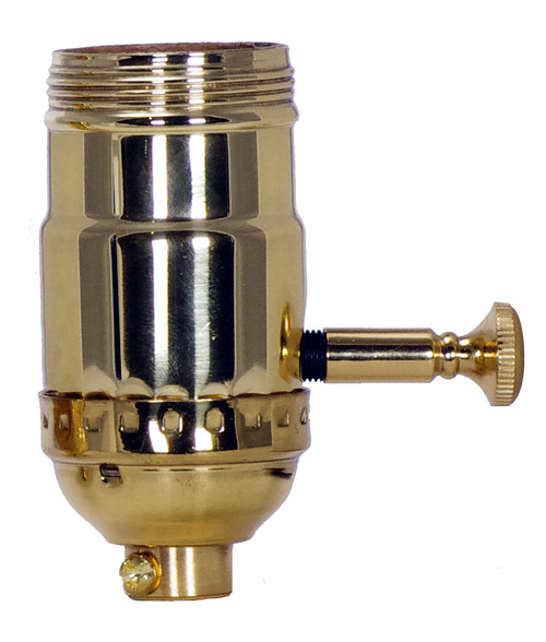 Satco 80/1030 On-Off Turn Knob Socket With Removable Knob 1/8 IPS 3 Piece Stamped Solid Brass Polished Brass Finish 250W 250V