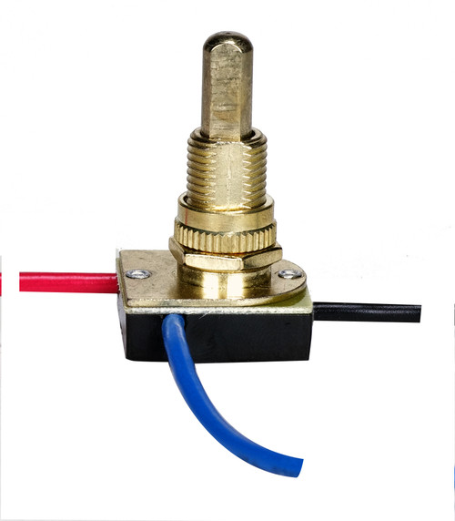 Satco 80/1130 3-Way Metal Push Switch 5/8" Metal Bushing 2 Circuit 4 Position (L-1, L-2, L1-2, Off) 6A-125V, 3A-250V Rating Brass Finish