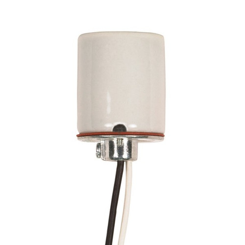 Satco 80/1614 Keyless Porcelain Socket 1/8 IP Cap With Side Notches; 2 Wireways; Spring Contact For 4KV; 18" Leads; Glazed; 660W; 600V