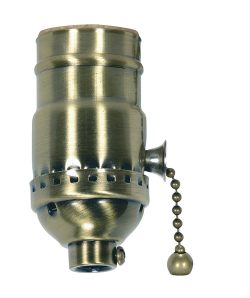 Satco 80/2212 On-Off Pull Chain Socket; 1/8 IPS; 3 Piece Stamped Solid Brass; Antique Brass Finish; 660W; 250V