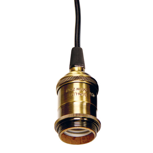 Satco 80/2270 Medium base lampholder; 4pc. Solid brass; prewired; Uno ring; 6ft. 18/2 SVT Black Cord; Antique brass finish