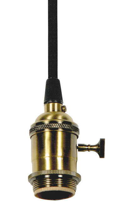 Satco 80/2297 Medium base lampholder; 4pc. Solid brass; prewired; On/Off; Uno ring; 10ft. 18/2 SVT Black Cord; Antique brass finish