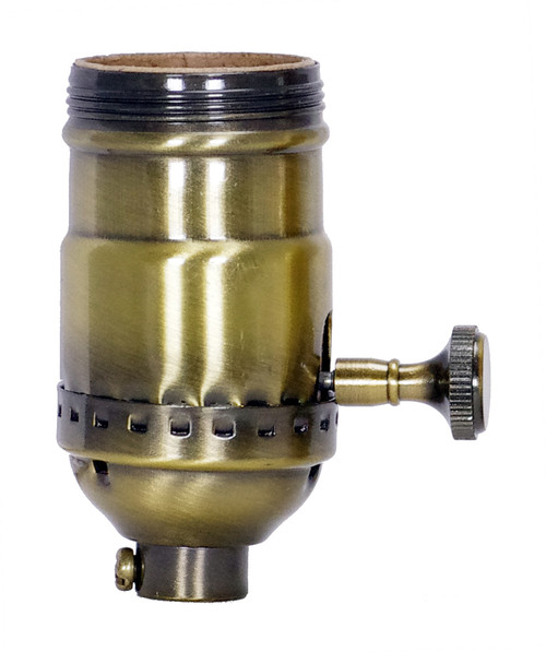 Satco 80/2357 On-Off Turn Knob Socket With Removable Knob; 1/8 IPS; 3 Piece Stamped Solid Brass; Antique Brass Finish; 250W; 250V; Uno Thread