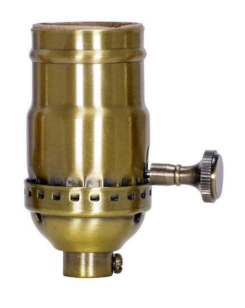 Satco 80/2358 On-Off Turn Knob Socket With Removable Knob; 1/8 IPS; 3 Piece Stamped Solid Brass; Antique Brass Finish; 250W; 250V