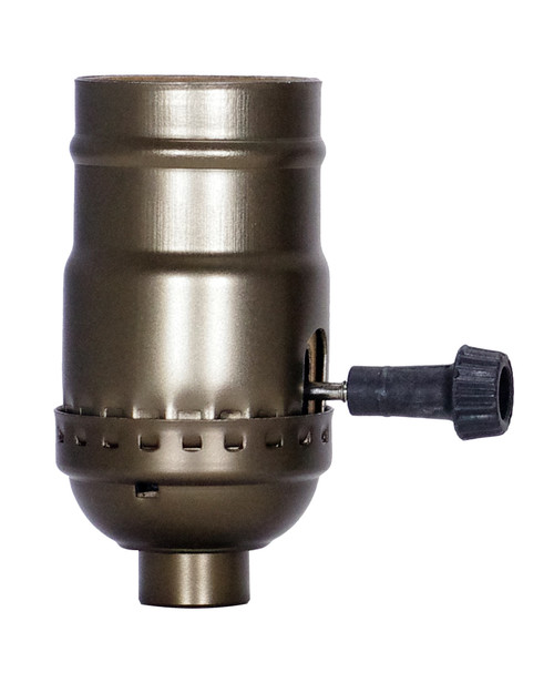 Satco 80/2394 On-Off Turn Knob Socket With Removable Knob; 1/8 IPS; Aluminum; Antique Brass Finish; 250W; 250V