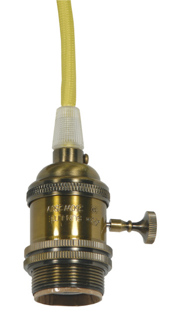 Satco 80/2435 Medium base lampholder; 4pc. Solid brass; prewired; On/Off; Uno ring; 10ft. 18/2 SVT Lemon Cord; Antique brass finish