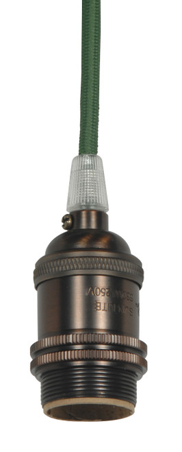 Satco 80/2458 Medium base lampholder; 4pc. Solid brass; prewired; Uno ring; 10ft. 18/2 SVT Dark Green Cord; Dark antique brass finish
