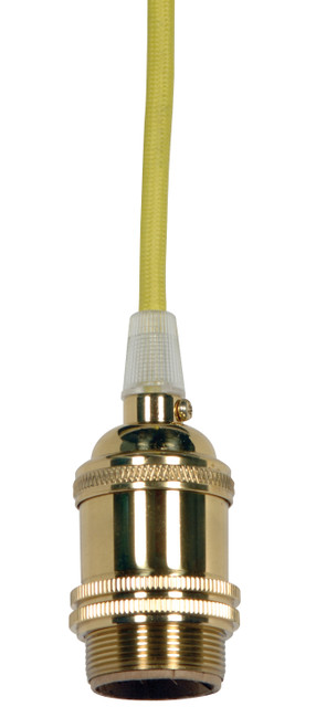 Satco 80/2461 Medium base lampholder; 4pc. Solid brass; prewired; Uno ring; 10ft. 18/2 SVT Lemon Cord; Polished brass finish