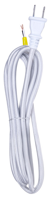 Satco 80/2464 10 Foot Rayon Cord Set; Silver Finish; 18/2 SPT-2 105C With Molded Polarized Plug; 150 Carton; Tinned Tips Strip With 2" Slit
