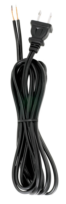 Satco 90/102 8 Foot 18/2 SPT-2 105C Cord Set; Black Finish; 36" Hank; 200 Carton; Molded Polarized Plug; Tinned Tips 3/4" Strip With 2" Slit