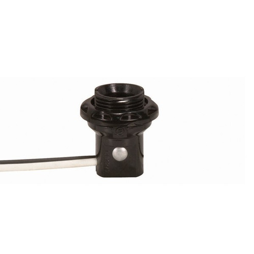 Satco 90/1556 Phenolic Threaded Candelabra Socket With Shoulder And Phenolic Ring; 1-1/4" Height; 8" AWM B/W Leads 105C; 75W; 125V