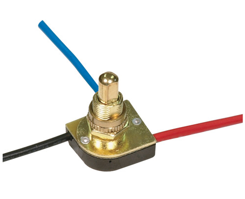 Satco 90/1678 3-Way Metal Push Switch; 3/8 Metal Bushing; 2 Circuit; 4 Position (L-1, L-2, L1-2, Off); 6A-125V, 3A-250V Rating; Brass Finish