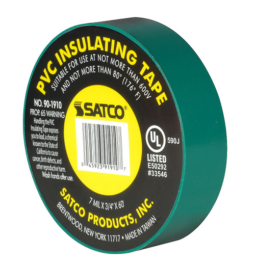 Satco 90/1910 PVC Electrical Tape; 3/4" x 60 Foot; Green