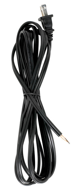 Satco 90/2185 10 Foot 18/2 SPT-2 105C Cord Set; Black Finish; 36" Hank; 150 Carton; Molded Polarized Plug; Tinned Tips 3/4" Strip With 2" Slit