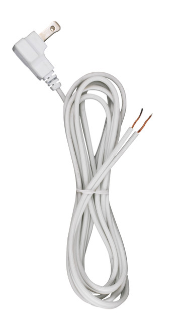 Satco 90/2323 8 Foot 18/2 SPT-2 105C Flat Plug Cord Set; White Finish; 36" Hank; 200 Carton; Molded Plug; Tinned Tips 3/4" Strip With 2" Slit