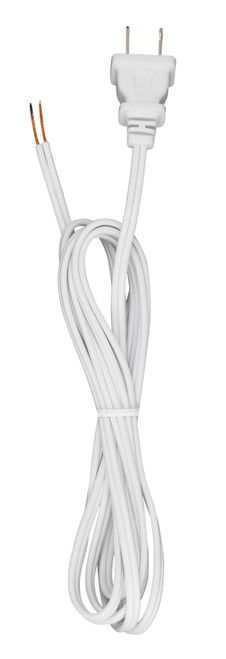 Satco 90/2417 7 Foot 18/2 SPT-1 105C Cord Set; White Finish; 36" Hank; 200 Carton; Molded Polarized Plug; Tinned Tips 3/4" Strip With 2" Slit