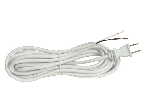 Satco 90/2574 15 Foot 18/2 SVT 105C Heavy Duty Cord Set; White Finish; 50 Carton; 2 Prong Molded Plug; Stripped And Slit