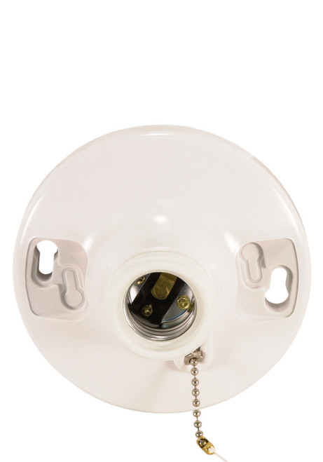 Satco 90/481 4 Terminal White Phenolic On-Off Pull Chain Ceiling Receptacle; Screw Terminals; 4-1/2" Diameter; 250W; 250V