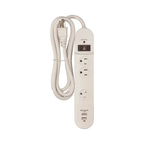 Satco 91/236 3 Outlet Surge Strip; 6 Foot 14/3 SJT With Straight Plug; 450 Joules; 15A-120V; 1800W