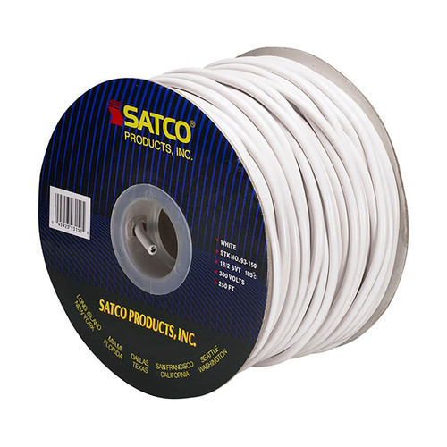 Satco 93/150 Pulley Bulk Wire; 18/2 SVT 105C Pulley Cord; 250 Foot/Spool; White