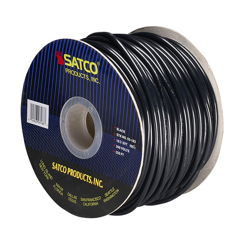 Satco 93/183 Pulley Bulk Wire; 18/2 SVT 105C Pulley Cord; 250 Foot/Spool; Black