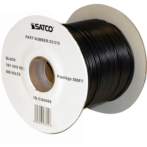 Satco 93/315 Lighting Bulk Wire; 18/1 Stranded AWM 105C UL 1015; 500 Foot/Spool; Black