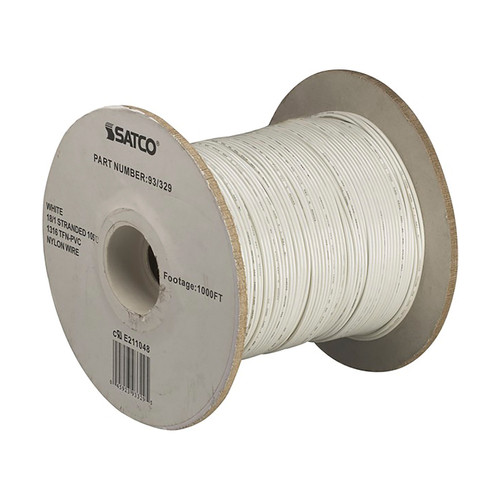 Satco 93/329 Lighting Bulk Wire; 18/1 Stranded UL 1316 105C AWM TFN-PVC Nylon; 1000 Foot/Spool; White