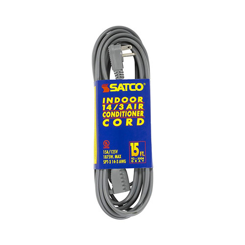 Satco 93/5004 15 Foot Gray Heavy Duty Air Conditioner/Appliance Cord; 14/3 Ga. SPT-3 Gray Cord With Sleeve; 15A-125V; 1875W