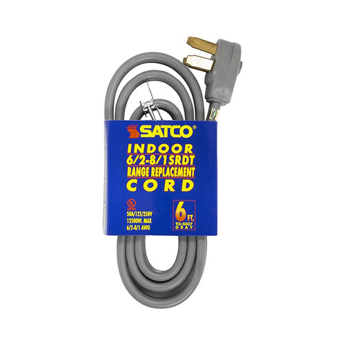 Satco 93/5037 6 Foot, 3 Wire Heavy Duty Replacement Range Cord; 6-2 - 8-1 SRDT Gray Flat; Indoor Use Only; 50A/125V-250V; 12500W