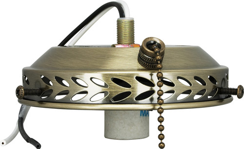 Satco SF77/466 4" Wired Fan Light Holder With On-Off Pull Chain And Intermediate Socket; Antique Brass Finish