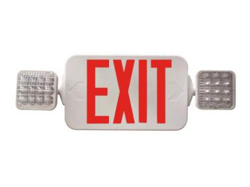 Maxlite EXC-RSQWRCExit & Emergency Combo, Thermoplastic, Red Letters, Square Heads, White, Remote Head Capable