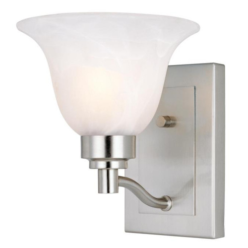 Westinghouse 6664700 One-Light Indoor Wall Fixture
Brushed Nickel Finish with Frosted White Alabaster Glass