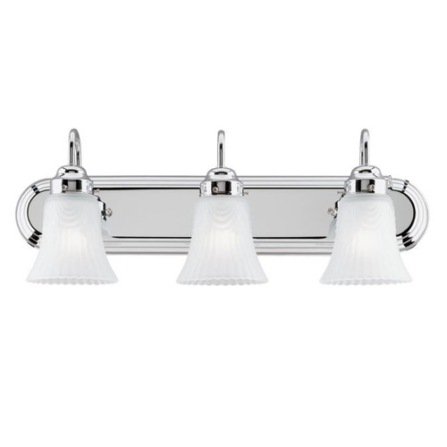 Westinghouse 6652200 Three-Light Indoor Wall Fixture
Chrome Finish with Frosted Pleated Glass