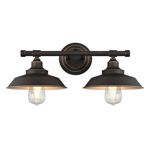 Westinghouse 6354800 Iron Hill Two-Light Indoor Wall Fixture
Oil Rubbed Bronze Finish with Highlights and Metal Shades